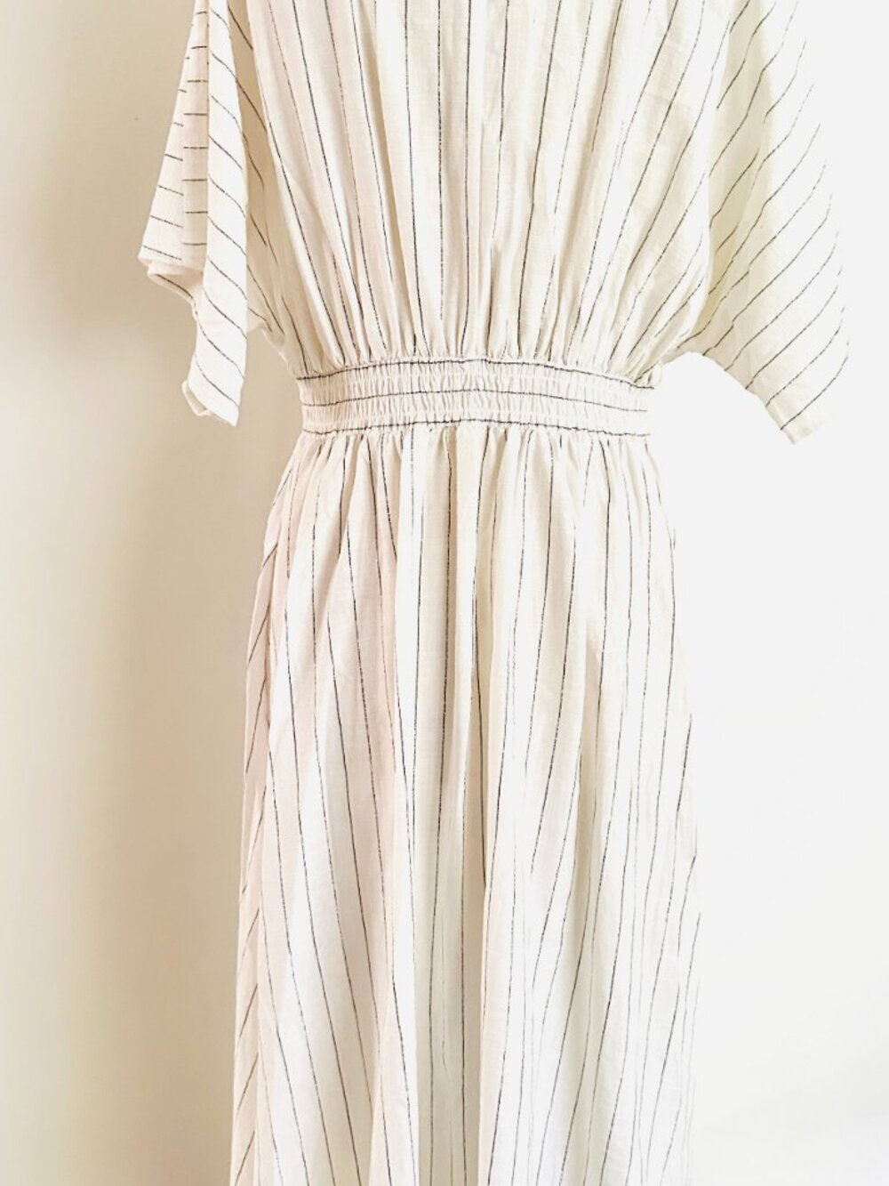 Chico's Ecru Metallic Stripe Flutter Sleeve Breathable Maxi Dress NWT $149 M - Picture 6 of 16